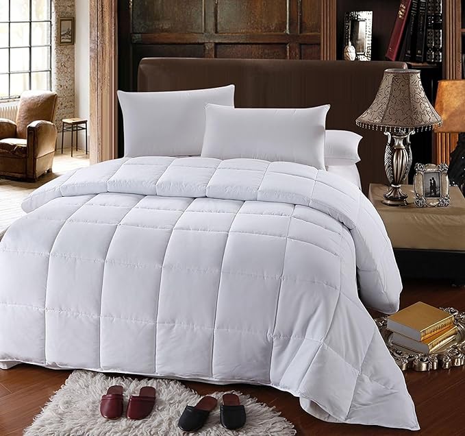 Royal Hotel Bedding Taupe and White Brooksfield 4 Piece Full/Queen Comforter Set 100% Cotton 300 Thread Count