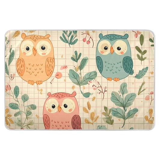 Waterproof Bed Pad Reusable Changing Pad Toddler Mattress Protector Large Pee Pad Baby Diaper Pad Soft Washable Liner Multicoloured Owl Foliage