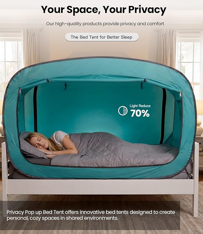 Bed Tent Twin Bed Canopy Portable Dream Tent for Adult Indoor Sleeping Tents with 2 Doors Breathable Private Space Tents, Teal