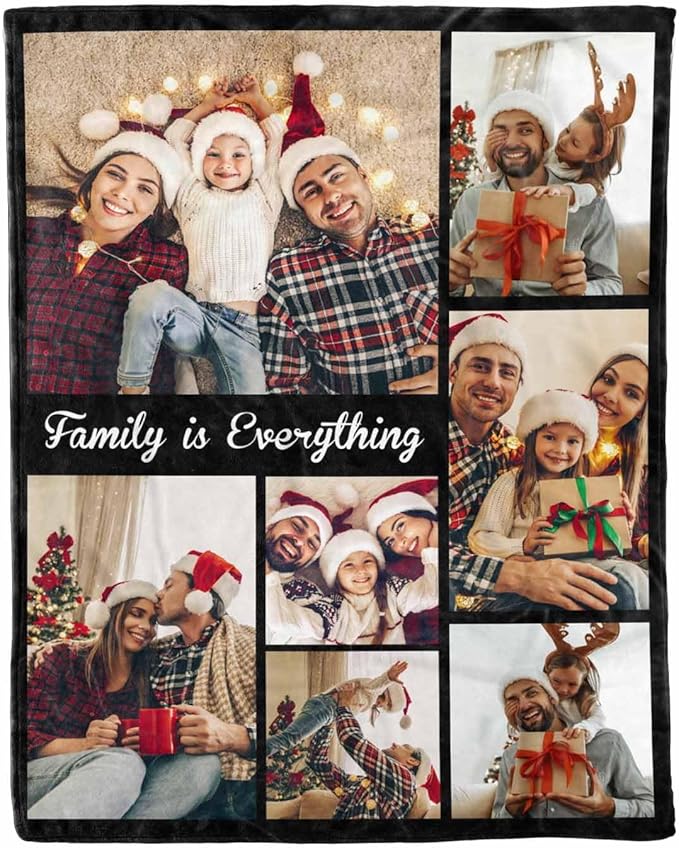 Blankets with Pictures Customized, 7 Photos Personalized Blanket Custom Blanket for Kid Adult Friends Mother Father Personalized Gift, 8 Sizes