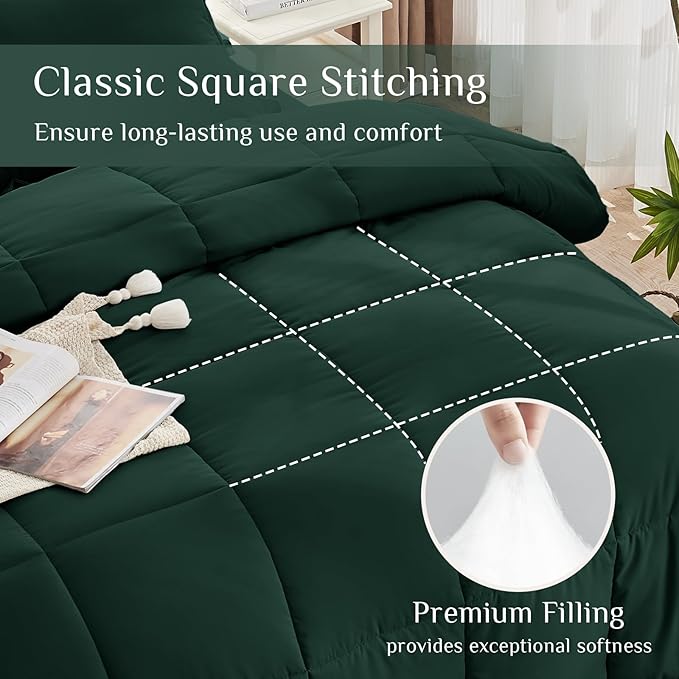 JOLLYVOGUE Queen Comforter Set, Ultra-Soft Bed in a Bag Queen Size 7 Pieces, Oeko-TEX Certified Bedding Set with Down Alternative Comforter, Sheets, Pillowcases & Shams, Emerald Green