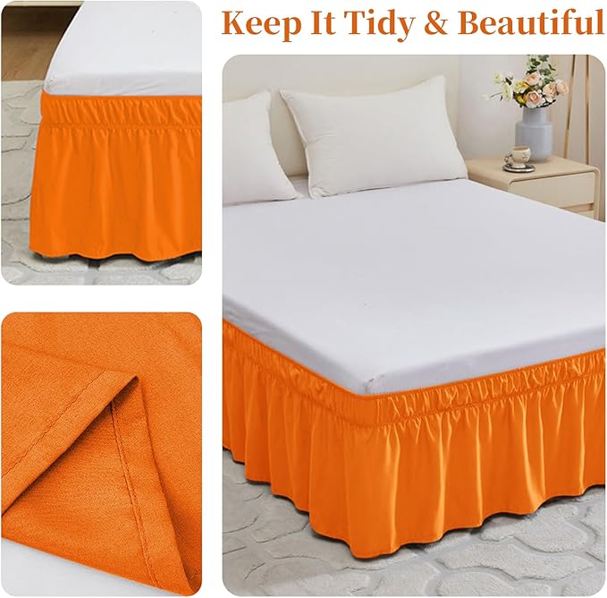 GIBZ Adjustable Wrap Around Ruffled Bed Skirt, Elastic Dust Ruffles Easy Fit Wrinkle & Fade Resistant, Machine Washable, King 16" Drop, Dark Green