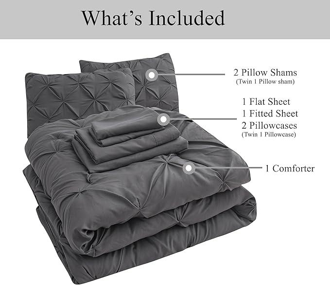 LANE LINEN Full Size Comforter - Set of 7 Piece - Elegant Pintuck Detailing - Complete Bed in a Bag Collection - Very-Soft Microfiber Bedding Set - Petfect Fit, Low Maintenance Bedding Solution – Grey | Soft microfiber, Even fit drape, Low maintenance,...