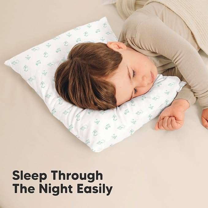 KeaBabies 2-Pack Toddler Pillows 2 Year Old to 5-13x18 Soft Organic Cotton Kids Pillow for Sleeping, Travel, School, Daycare, Nap, Toddler Bed, Machine Washable, Without Pillowcase (Excavator)
