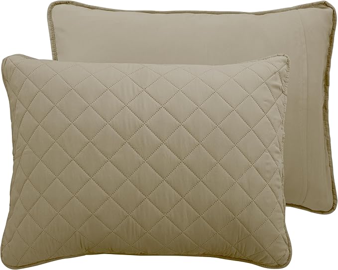 Easy-Going Full/Queen Size Reversible Quilt Set with 1 Quilt and 2 Pillow Shams, Soft Bed Quilt Cover, Water Resistant Lightweight Microfiber Bedspread, Stain Resistant, Beige/Beige