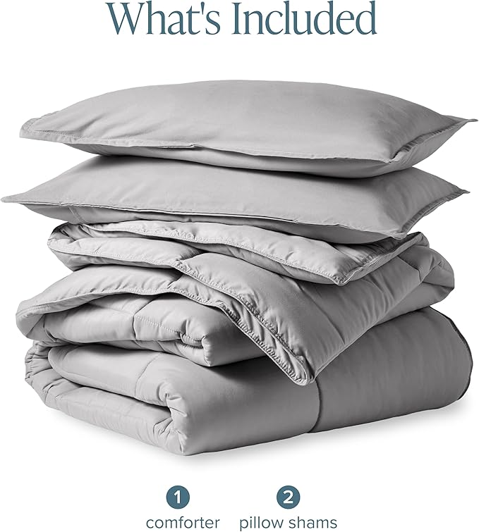 Bare Home Comforter Set - Full Size - Ultra-Soft - Goose Down Alternative - Premium 1800 Series - All Season Warmth (Full, Light Grey)