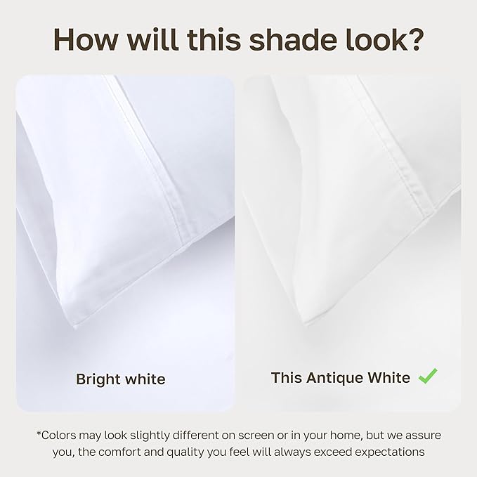 California Design Den Natural 100% Cotton Sheets, Full Size Sheets Set, 400 Thread Count Sateen Bedding, Deep Pockets with All-Around Elastic for a Snug Fit, Durable Bed Set - Antique White