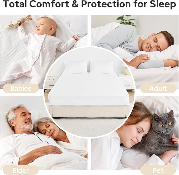 Twin XL Mattress Protector Waterproof (8”-10”Depth) – Premium Zippered Mattress Encasement Bed Cover, Noiseless Breathable Machine Washable Six-Sided Mattress Cover for Bed, White