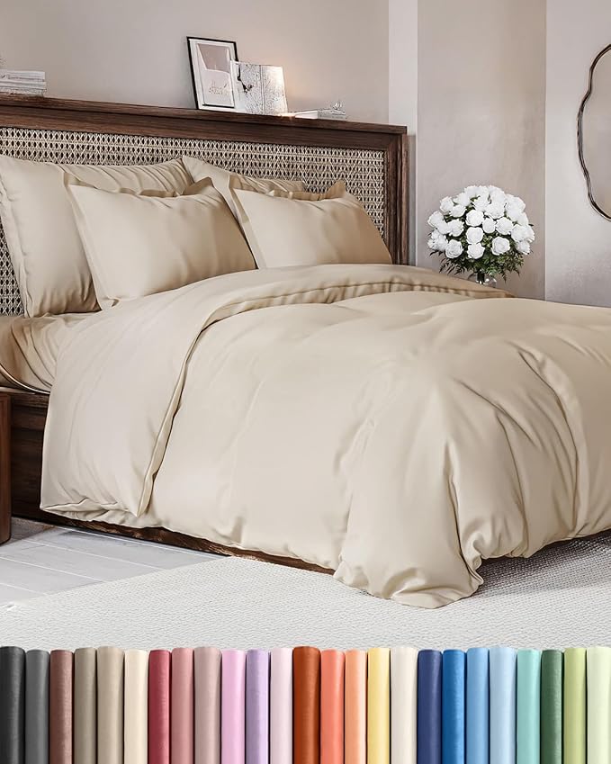 Duvet Cover Cal King Size - Extra Soft Cal King Size Duvet Cover - Lightweight & Breathable - Easy Care & Fade Free with Zipper Closures & Ties - 104" x 98" Inches - (Wheat) Comforter Not Included