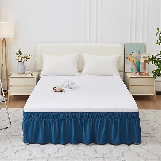 GIBZ Adjustable Wrap Around Ruffled Bed Skirt, Elastic Dust Ruffles Easy Fit Wrinkle & Fade Resistant, Machine Washable, King 16" Drop, Blue Gray