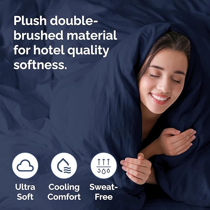 Navy Blue Duvet Cover Twin/Twin XL Size - Extra Soft Twin/Twin XL Size Duvet Cover - Lightweight, Comfy & Breathable - Easy Care with Zipper Closures & Ties - 68" x 90" Inches - Comforter Not Included
