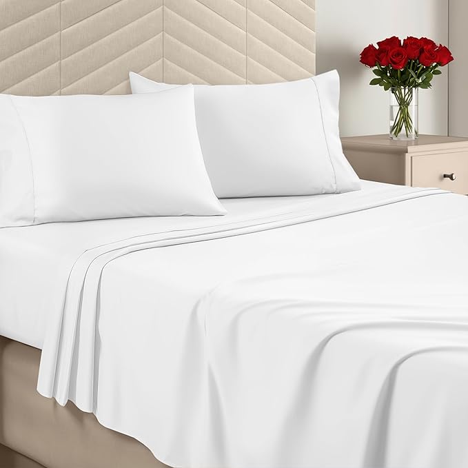 Utopia Bedding King Size 4 Piece Sheet Set - Brushed Microfiber - Soft Bed Sheets for King Size Bed - Includes 1 Fitted, 1 Flat, & 2 Pillow Cases - Deep Pocket (White)