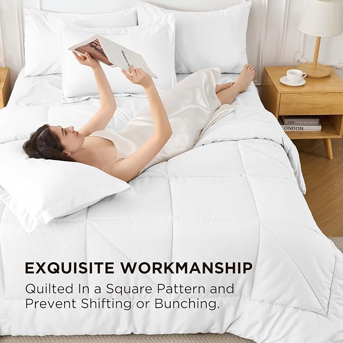 5 Pieces Twin Comforter Set - Utral Soft Microfiber Bedding Set, Thick Duvet Insert Bed in a Bag Without Rustling Noise for All Season, White (68"x88")