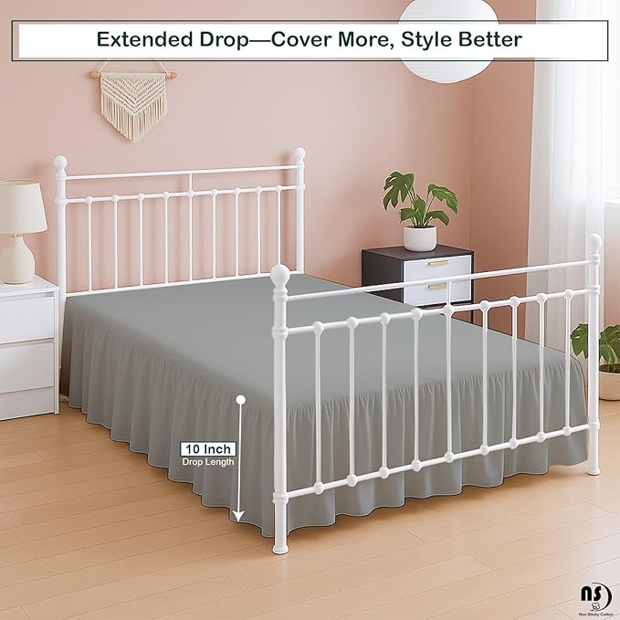Premium Microfiber Twin XL Ruffled Bed Skirt, 10” Drop with Split Corners, Soft Wrinkle Free Bedskirt with Platform, Solid Ligth Grey Dust Ruffle for 39" x 80" Mattress