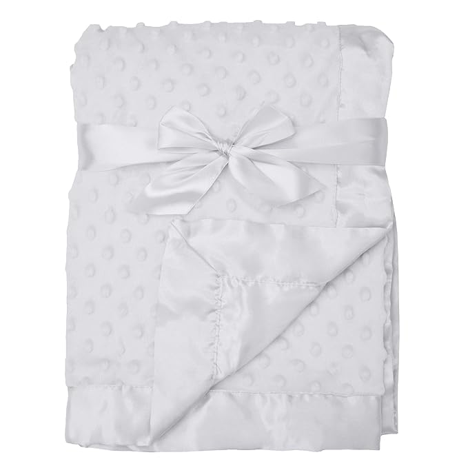 American Baby Company Heavenly Soft Chenille Receiving Blanket (30" x 40"), 2-Layer Design with Minky Dot & Silky Satin, White, for Boys and Girls