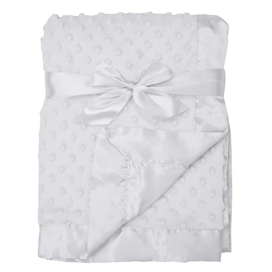 American Baby Company Heavenly Soft Chenille Receiving Blanket (30" x 40"), 2-Layer Design with Minky Dot & Silky Satin, White, for Boys and Girls