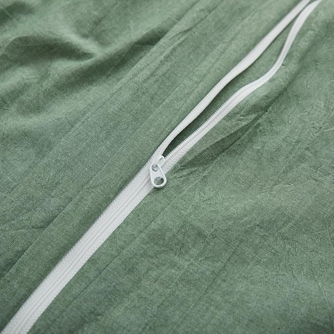 LOVQUE 100% Washed Cotton Duvet Cover Queen Size, Mint Green Fade-Resistant Natural Bedding Set (No Comforter), 90x90 Inches