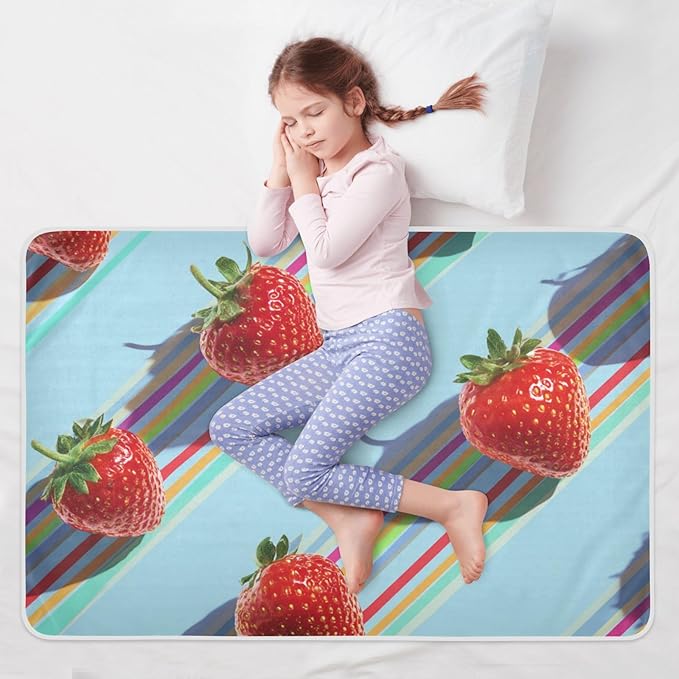 Waterproof Bed Pad Reusable Changing Pad Toddler Mattress Protector Large Pee Pad Baby Diaper Pad Soft Washable Liner Fresh Strawberries and Colorful Lines