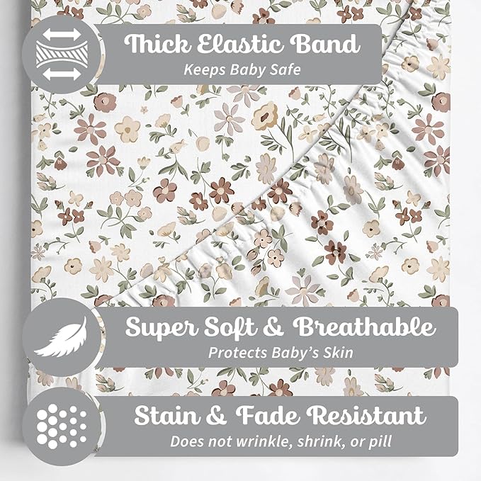 Baby Bassinet Sheets Girl (Fleurette) 2-Pack - Fitted Bedside Bassinet Sheets - Buttery Soft Cotton Blend for Standard Mattress Pad - Compatible with Halo BassiNest