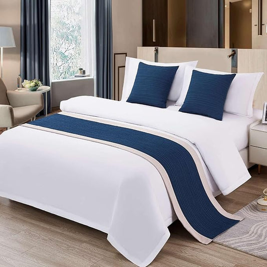 Blue Bed Runner King Stripe Seersucker Pattern Bed Scarf for King Size Blue Textured Quilted BedRunner Decorative for Hotel Bedroom (95 x 20 Inches, 1 Piece)