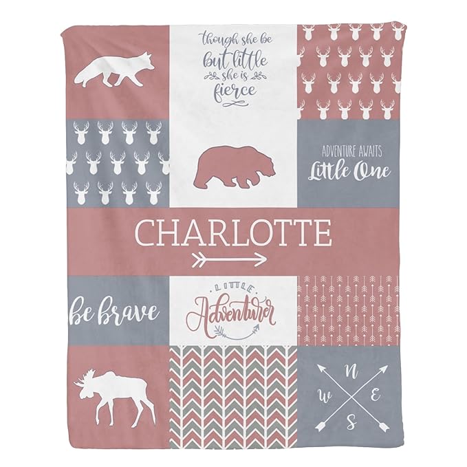 Customzed Baby Blanket for Girls Super Soft Double Layer with Dotted Backing, Receiving Blanket with Cute Woodland Multicolor Printed Blanket Brick Dust 40 x 50 Inch