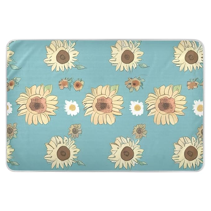 Waterproof Bed Pad Reusable Changing Pad Toddler Mattress Protector Large Pee Pad Baby Diaper Pad Soft Washable Liner Green Yellow Sunflower