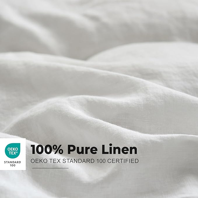 Simple&Opulence 100% Washed Linen Duvet Cover with Embroidered,3 Pieces Soft Farmhouse Comforter Set with Button Closure,1 Duvet Cover and 2 Pillowshams (California King,White)