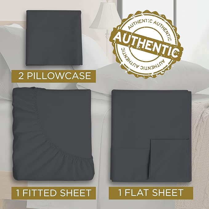 Full XL 100% Microfiber Double Brushed Sheet Set - Extra-Soft, Breathable & Wrinkle-Free - 15" Deep Pockets, 54" x 80" - Ideal for Extra Long Full Beds - 4PC Set (Full XL, Black)