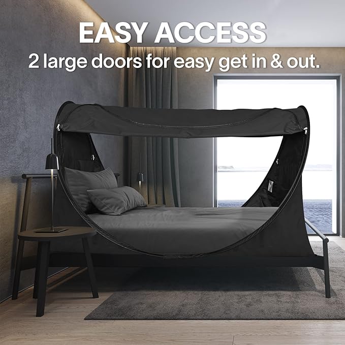 Alvantor® Pop Up Bed Tent Full No Assembly, Full Size Bed Canopy Blackout and Breathable Mesh Sleeping Tent Lightweight Portable Dream Tent with Carry Bag Dream Tent for Kids and Adults- Black