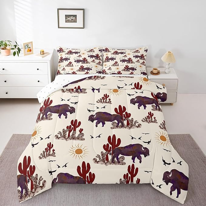 Buffalo Ranch North American Bisons Comforter Twin Size Western Bisons Bedding Sets Rustic Country Cabin Southwestern Animal Comforter Set for Kids Boys Girls Brown Cream Farmhouse Down Comforter