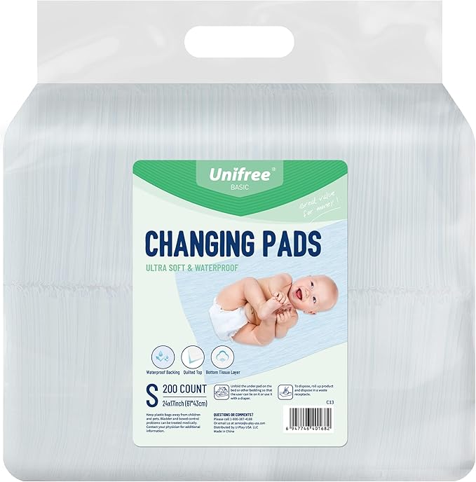 Unifree Portable Changing Pads, Under Pads, Bed Pads, Ultra Soft, Waterproof, Quite Competitively Price, 17x24inch, 200 Count