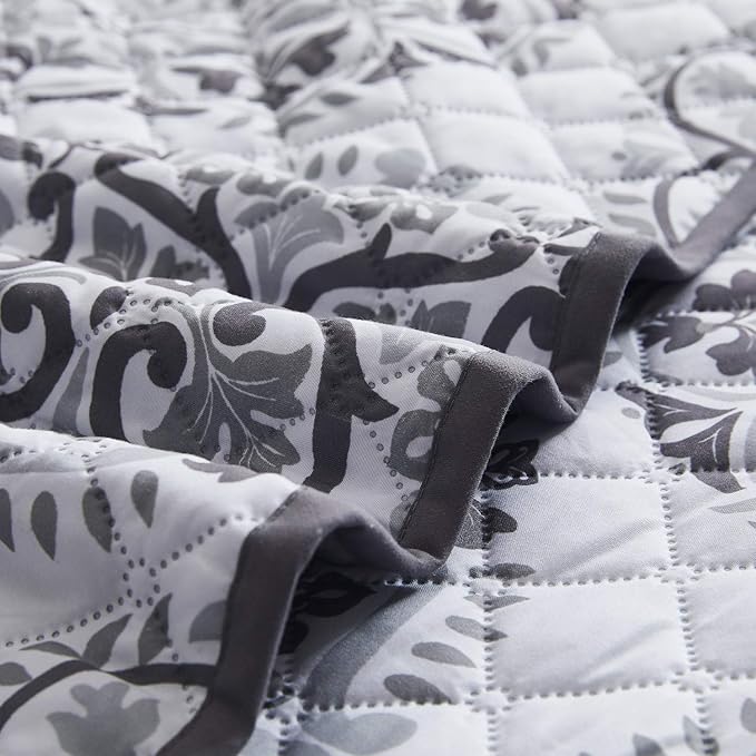 Mellanni Twin Bedspread Coverlet Set - Bedding Cover with Sham - Ultrasonic Quilting Technology - 2 Piece Oversized Quilt Set - Bedspreads & Coverlets (Twin, Rosette Gray)