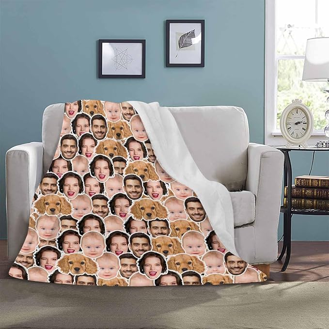 Ships Next Day, Custom Blanket Funny Christmas Gag Gift Custom Face Blanket with Family Members Picture, Personalized Blankets for Dad Mom Couple Grandma Friend Pets Christmas Birthday Memorial Gift