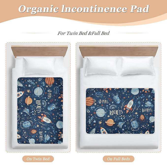 Waterproof Bed Pad Reusable Changing Pad Toddler Mattress Protector Large Pee Pad Baby Diaper Pad Soft Washable Liner Dark Blue Space Rockets Planets Stars