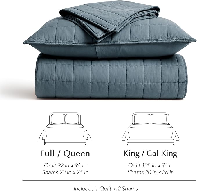 EVERGRACEHOME 100% Cotton Box Stitch Quilt Bedding Set King Size 3 Pieces, Garment-Washed Lightweight Soft Cozy Coverlet, Oversized Quilted Bedspread Sets with 2 Shams for All Season, Midnight Blue