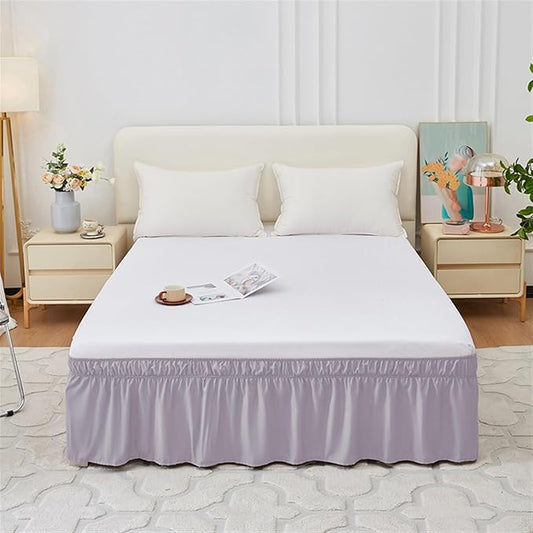 GIBZ Adjustable Wrap Around Ruffled Bed Skirt, Elastic Dust Ruffles Easy Fit Wrinkle & Fade Resistant, Machine Washable, Twin 16" Drop, Light Grey