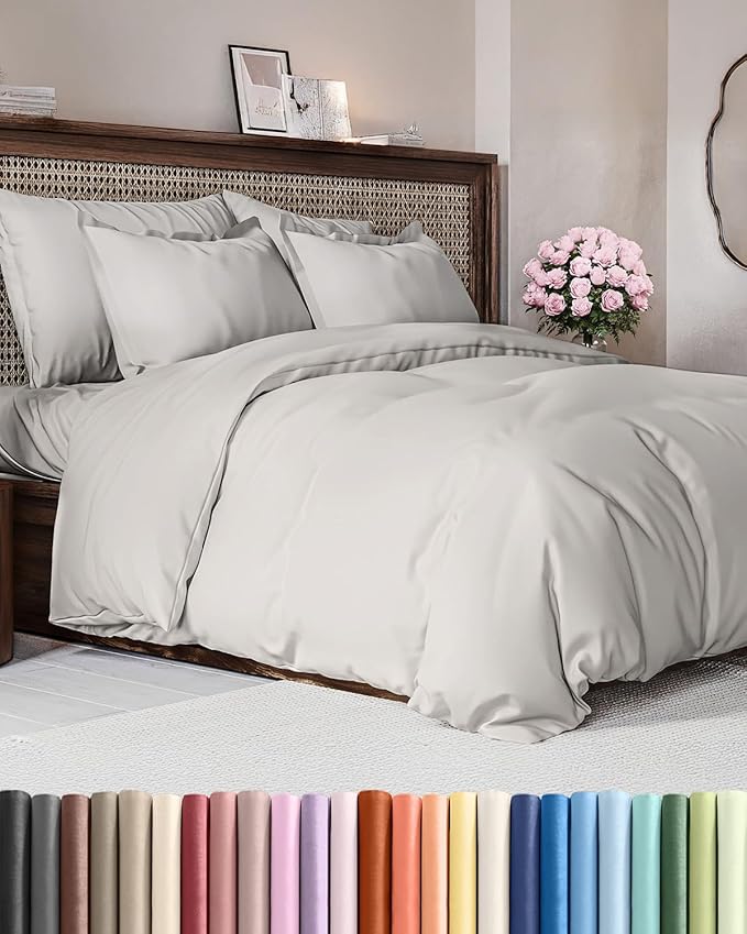 Duvet Cover Queen Size - Extra Soft Queen Size Duvet Cover - Lightweight & Breathable - Easy Care & Fade Free with Zipper Closures & Ties - 90" x 90" Inches - (French Grey) Comforter Not Included
