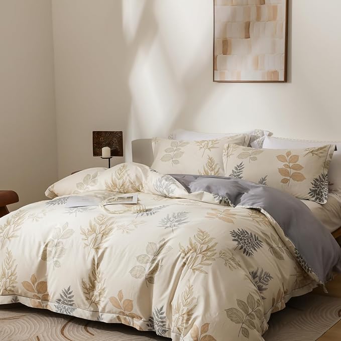 OAITE Duvet Cover Set Twin Size Floral Pattern Ultra Soft 100% Cotton Duvet Cover Sets 3-PC, Breathable Duvet Cover with Zipper Closure & Corner Ties(2 Pillow Shams,1 Duvet Cover)