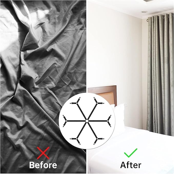 6 Ways Heavy Duty Sheet Holders Keep Sheets Firm and Tight - Sheet Clips, Bed Sheet Holders for Corners, Mattress Straps to Hold Sheets in Place, Bed Sheet Clips (White, 6 Way Bed Straps)