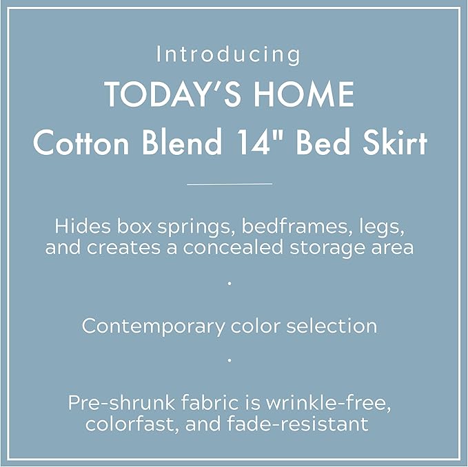 Today’s Home Classic Tailored Bed Skirt Dust Ruffle, Cotton Blend Design, 14" Drop Length, King, Buttercream