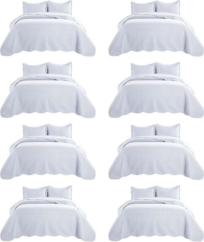 MOONLIGHT20015 8 Pack Quilt King Size Bedding (106" x 96") - Bulk Wholesale for Hotels, Guest Bedroom & Airbnbs - Lightweight Microfiber Reversible Embossed Quilts Bedspread (White)