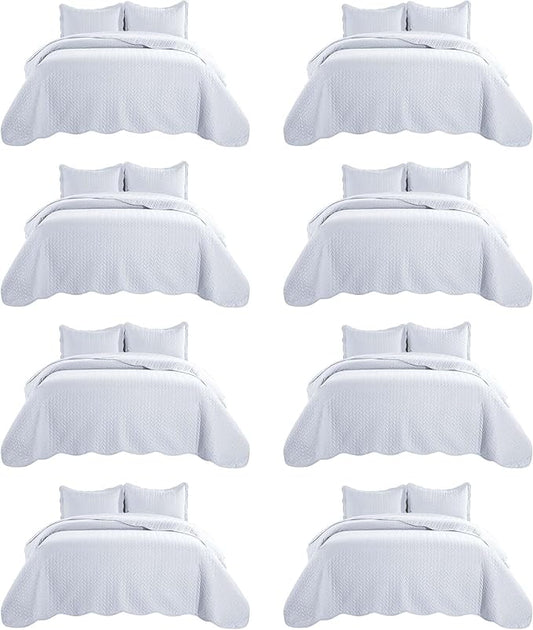 MOONLIGHT20015 8 Pack Quilt King Size Bedding (106" x 96") - Bulk Wholesale for Hotels, Guest Bedroom & Airbnbs - Lightweight Microfiber Reversible Embossed Quilts Bedspread (White)