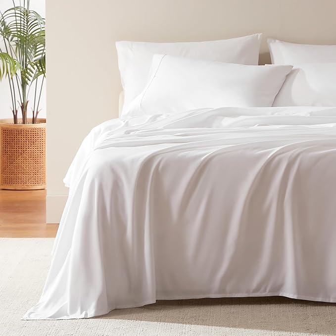 SLEEP ZONE Nanotex Super Soft Cooling Kids Bed Sheets Set Twin XL 3 Piece - Easy Care Fitted Flat Sheet & Pillowcase Sets - Wrinkle Free, Fade Resistant, Deep Pocket 16" (White, Twin XL)