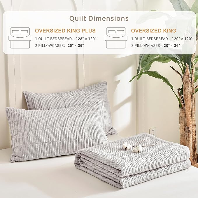 Sanracie Oversized King Quilt (120"x120"), Cotton Oatmeal Colored Waffle Quilt Bedding Set Extra Wide Large Luxury Aesthetic Bedspreads Soft Breathable Bedding Coverlet Sets 3 PCS