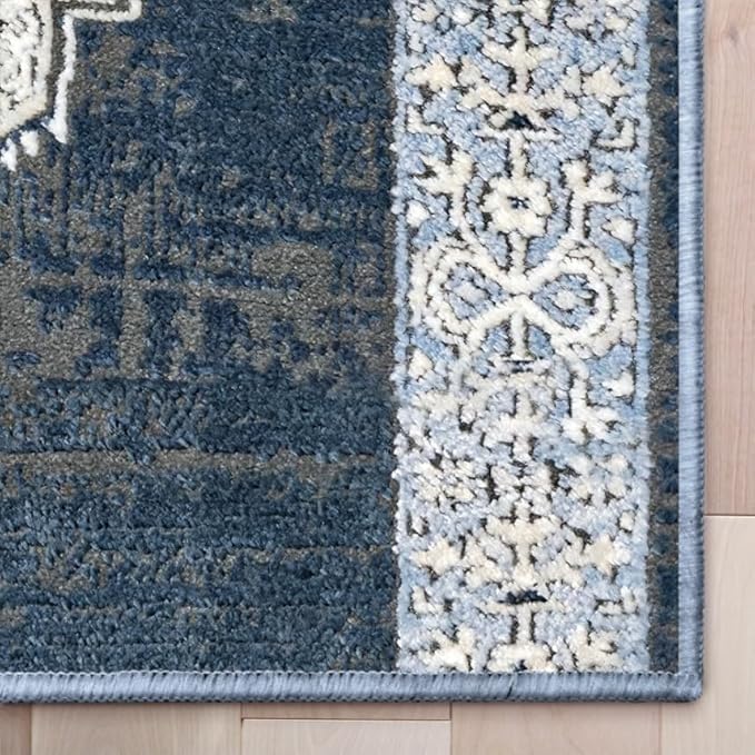 Well Woven Custom Size Runner - Obsidian Midnight Blue Vintage Medallion Rug 27 Inch Wide x 50 Feet Long (27" x 50' Runner) | Heritage-Inspired, Soft, Easy to Clean Rug for Hallway, Stairs, entrywa