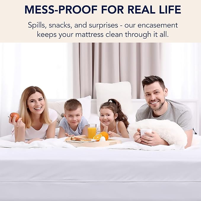 Full Mattress Protector Encasement with Zipper – Waterproof Mattress Protector Full Size – Soft, Breathable & Noiseless Zippered Mattress Cover – Fits Up to 12”