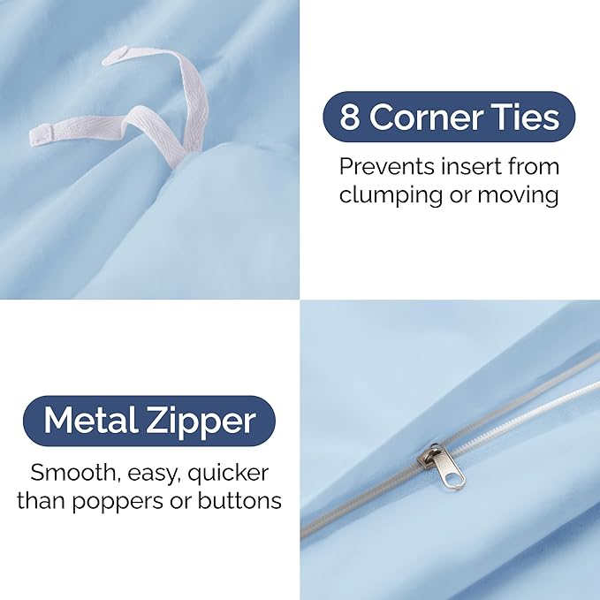 Duvet Cover Cal King Size - Extra Soft Cal King Size Duvet Cover - Lightweight, Breathable & Cozy - Easy Care with Zipper Closures & Ties - 104" x 98" Inches - (Light Blue) Comforter Not Included