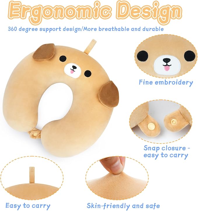 Kids Travel Pillow, Kid Neck Pillows for Sleeping Travel Cute U Shaped Neck Pillow, Neck Pillows for Travel, Airplane, Car, Road Trip, Travel Pillow for Kids & Adults