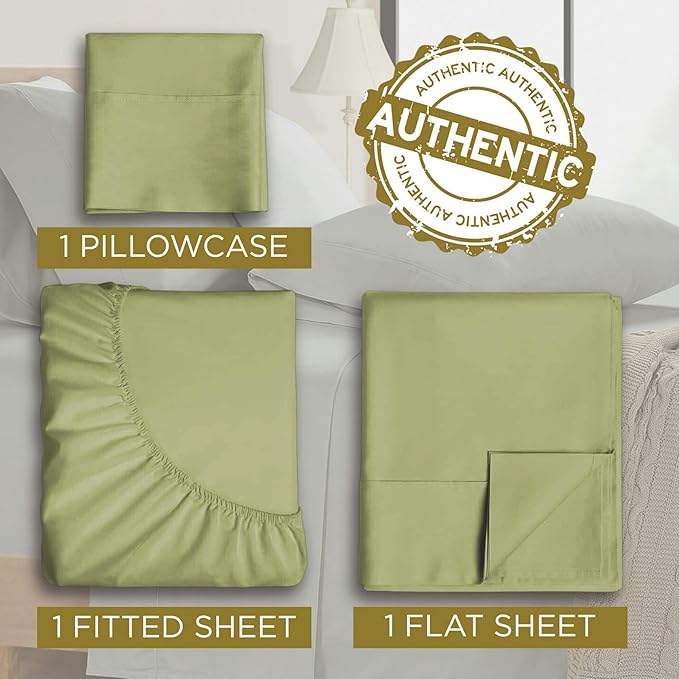 Twin XL 100% Microfiber Double Brushed Sheet Set - Extra-Soft & Wrinkle-Free - 15" Deep Pockets, 39" x 80" - Ideal for Dorms, Hospitals & Split King Beds - 3 PC Set (Twin XL, Sage Green)