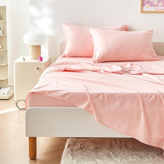 Wake In Cloud - Floral Bedding Set for Girls, Cute Colorful Botanical Flowers Patterned Soft Lightweight Comforter Set with Sheets, 7 Pieces Kids Bed in a Bag, Light Pink, Full Size